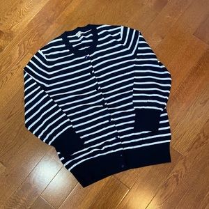 J Crew Navy & White Stripe Cardigan